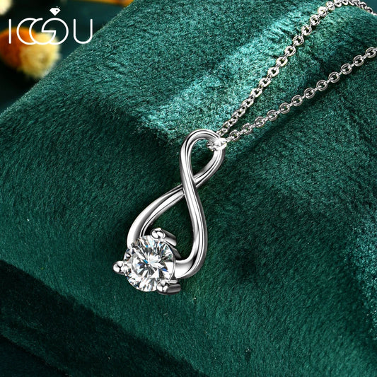 IOGOU Single Stone 6.5MM 1CT D-Color Moissanite Necklace S925 Sterling Silver Infinity Pendant Necklace for Women Fine Jewelry