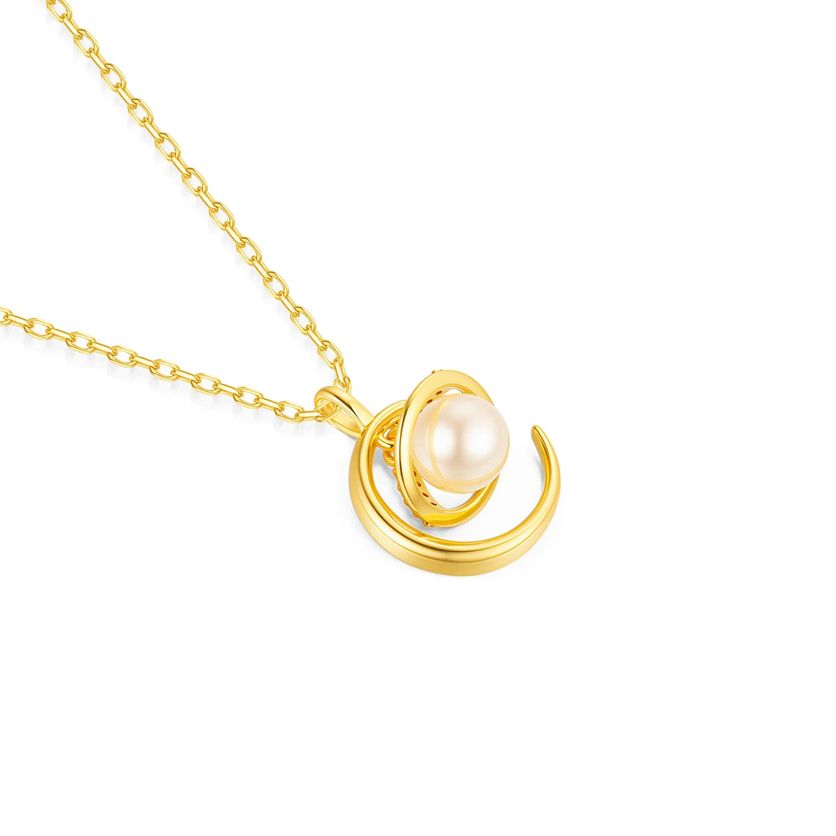 Cosmic Planet Pendant 6mm Natural Freshwater Pearl Necklace 925 Sterling Silver Plated 18K Gold for Women Unique Jewelry Gift