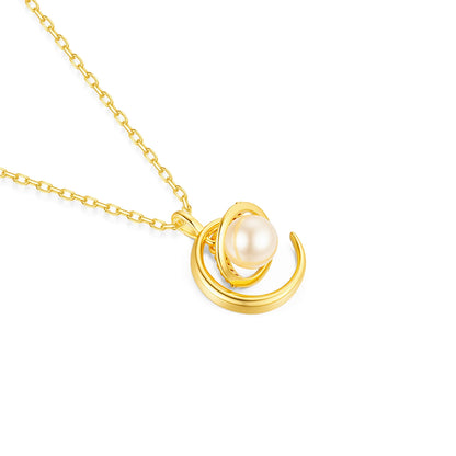 Cosmic Planet Pendant 6mm Natural Freshwater Pearl Necklace 925 Sterling Silver Plated 18K Gold for Women Unique Jewelry Gift
