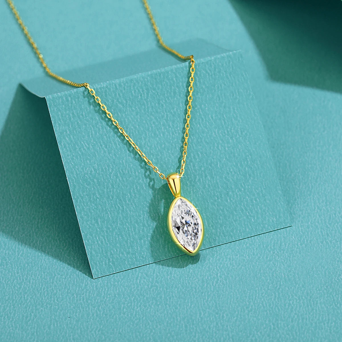 Marquise Cut Moissanite Solitaire Necklace 14K Gold Certified 100% Authentic for Women Collarbone Chain Pendant Anniversary Jewe