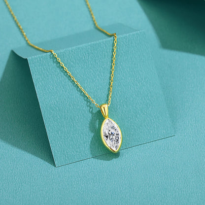 Marquise Cut Moissanite Solitaire Necklace 14K Gold Certified 100% Authentic for Women Collarbone Chain Pendant Anniversary Jewe