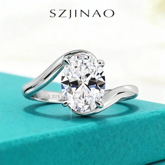 4.5CT Oval Cut Moissanite Wedding Ring for Women GRA Certicate s925 Sterling Silver Bypass Solitaire Diamond Ring for Engagement