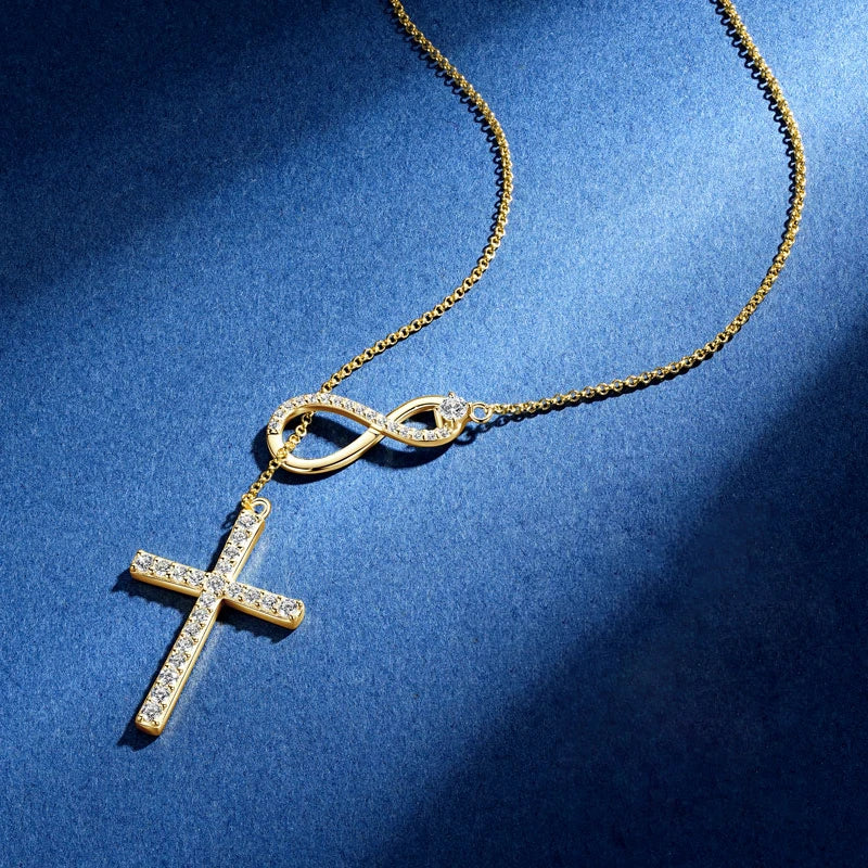 925 Sterling Silver Infinity Pendant Necklace for Women Jewelry 0.5CT Round Full Moissanite Cross Necklaces with certificate