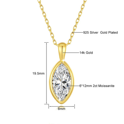 Marquise Cut Moissanite Solitaire Necklace 14K Gold Certified 100% Authentic for Women Collarbone Chain Pendant Anniversary Jewe
