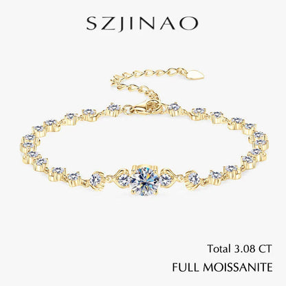 Cute Moissanite Bracelet 3.08ctw GRA Certified 925 Sterling Silver for Women Birthday Anniversary Romantic Jewelry Gift