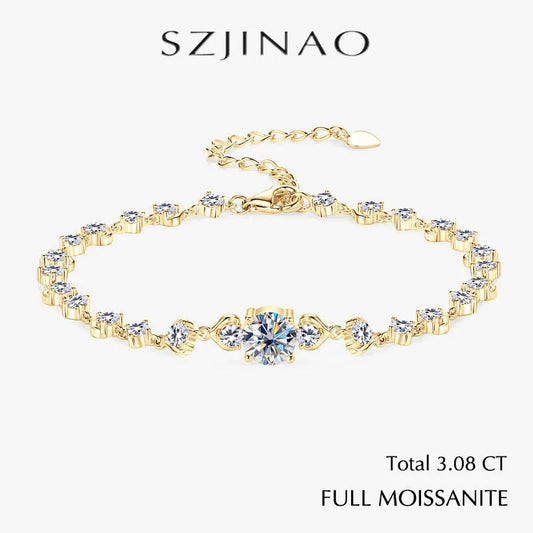 Cute Moissanite Bracelet 3.08ctw GRA Certified 925 Sterling Silver for Women Birthday Anniversary Romantic Jewelry Gift