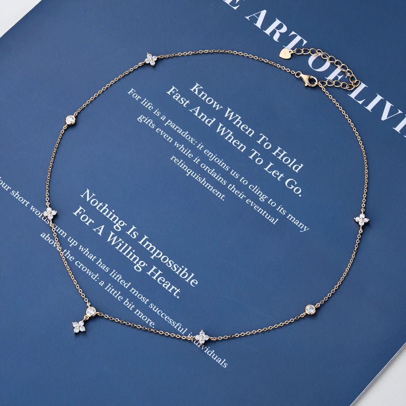 IOGOU-Four-leaf Clover Moissanite Necklaces 925 Silver for Women 2mm 3mm Round D Color Charm Choker Girls Jewelry Free Shipping