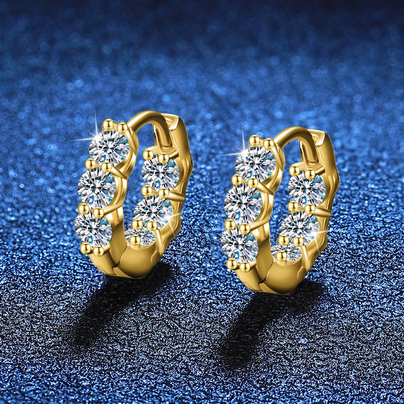 NeeTim 3mm Full Moissanite Hoop Earrings for Women Lab Diamond 925 Sterling Silver with Yellow Gold Plated Wedding Earring