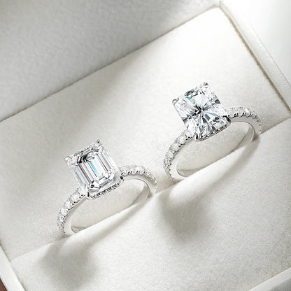 Emerald/Radiant Cut Real Full Moissanite Ring for Women 8*10mm D Color Diamond 925 Sterling Silver Wedding Band with Certificate
